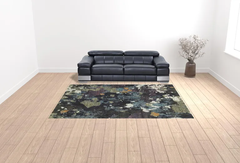 Navy And Green Abstract Power Loom Stain Resistant Area Rug Photo 2