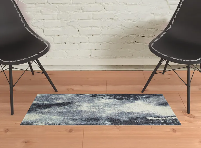 Navy And Ivory Abstract Power Loom Stain Resistant Area Rug Photo 2