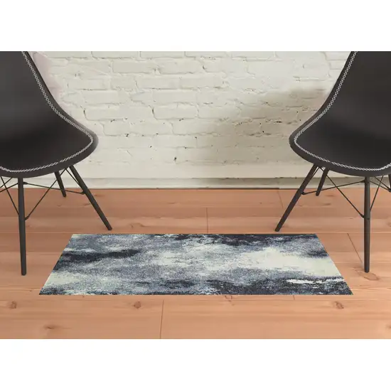 Navy And Ivory Abstract Power Loom Stain Resistant Area Rug Photo 2