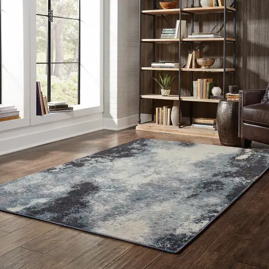 Navy And Ivory Abstract Power Loom Stain Resistant Area Rug Photo 5