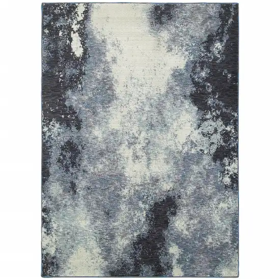 Navy And Ivory Abstract Power Loom Stain Resistant Area Rug Photo 1