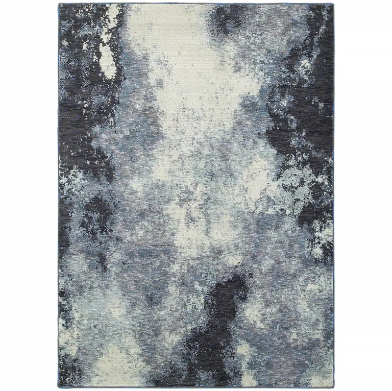 Navy And Ivory Abstract Power Loom Stain Resistant Area Rug Photo 1