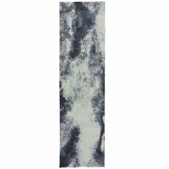 Navy And Ivory Abstract Power Loom Stain Resistant Runner Rug Photo 1