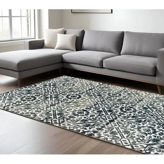 Blue and Ivory Geometric Power Loom Area Rug Photo 1