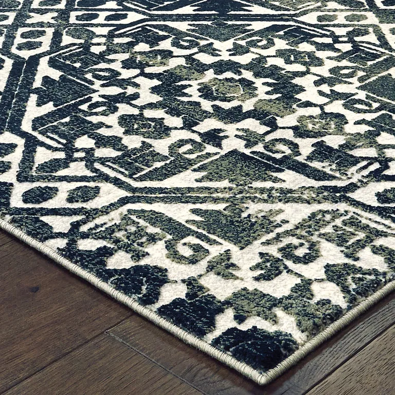 Navy And Ivory Geometric Power Loom Stain Resistant Area Rug Photo 3