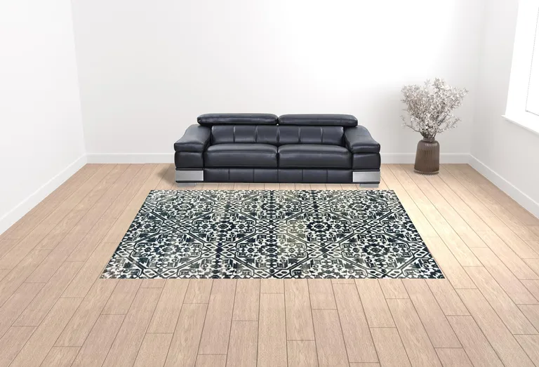 Navy And Ivory Geometric Power Loom Stain Resistant Area Rug Photo 2