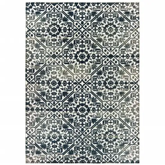 Navy And Ivory Geometric Power Loom Stain Resistant Area Rug Photo 1