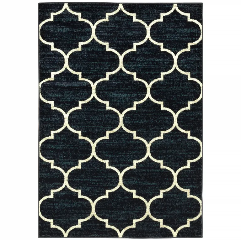 Navy And Ivory Geometric Power Loom Stain Resistant Area Rug Photo 1