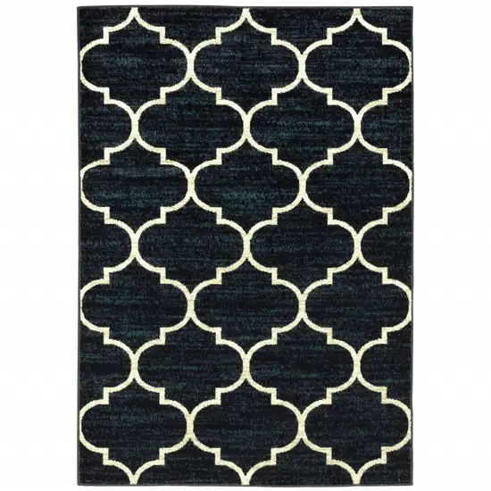 Navy And Ivory Geometric Power Loom Stain Resistant Area Rug Photo 1