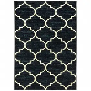 Photo of Navy And Ivory Geometric Power Loom Stain Resistant Area Rug