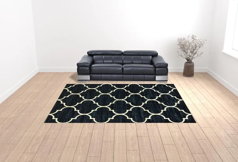 Navy And Ivory Geometric Power Loom Stain Resistant Area Rug Photo 2