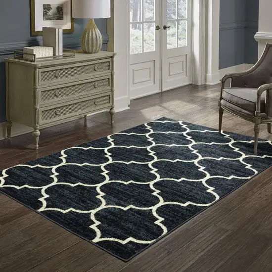 Navy And Ivory Geometric Power Loom Stain Resistant Area Rug Photo 9