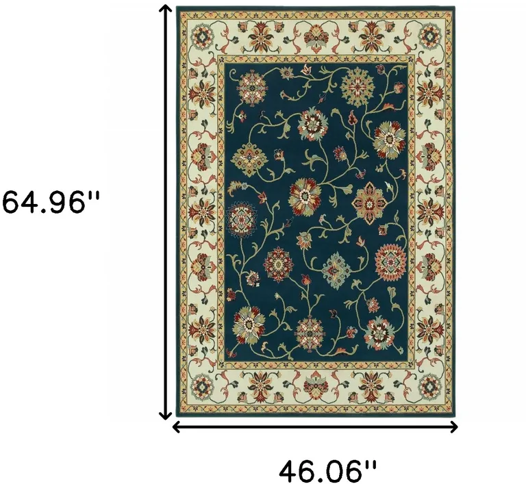 Navy And Ivory Oriental Power Loom Stain Resistant Area Rug Photo 5