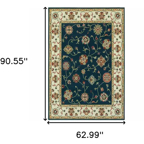 Navy And Ivory Oriental Power Loom Stain Resistant Area Rug Photo 5