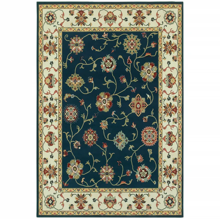 Navy And Ivory Oriental Power Loom Stain Resistant Area Rug Photo 1