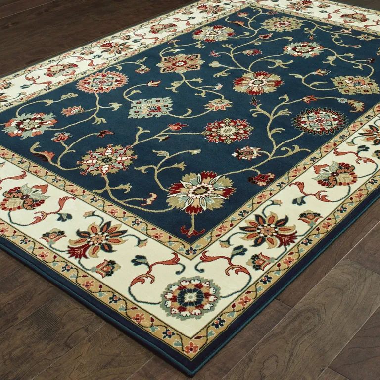 Navy And Ivory Oriental Power Loom Stain Resistant Area Rug Photo 4