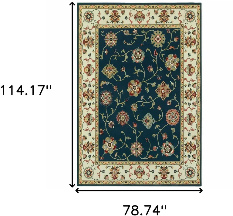 Navy And Ivory Oriental Power Loom Stain Resistant Area Rug Photo 5