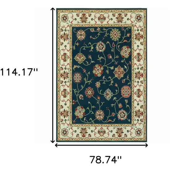 Navy And Ivory Oriental Power Loom Stain Resistant Area Rug Photo 5