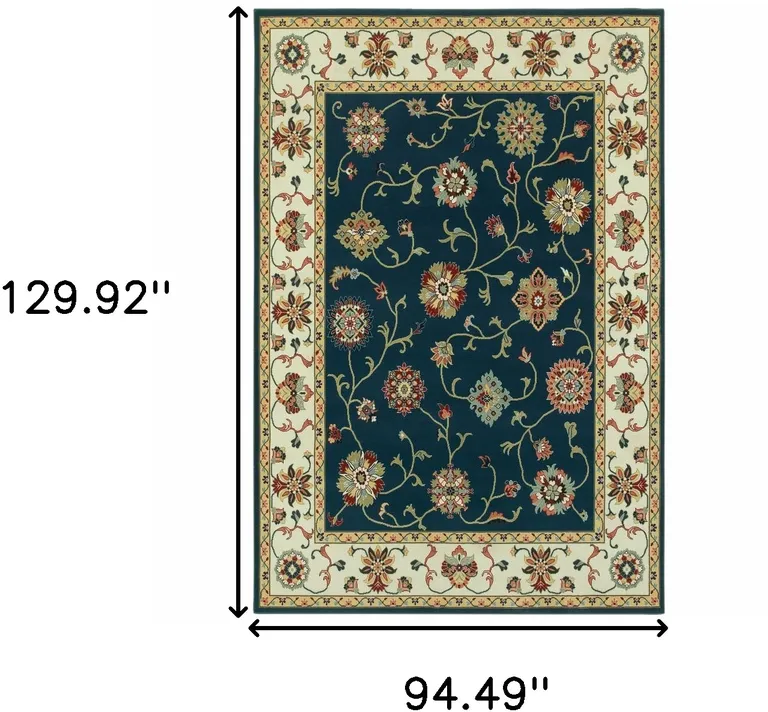 Navy And Ivory Oriental Power Loom Stain Resistant Area Rug Photo 5