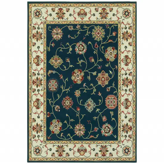 Navy And Ivory Oriental Power Loom Stain Resistant Area Rug Photo 1