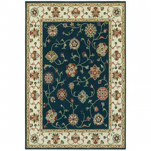 Photo of Navy And Ivory Oriental Power Loom Stain Resistant Area Rug