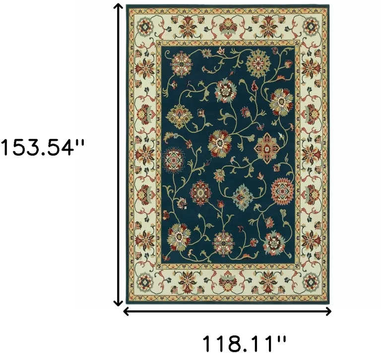 Navy And Ivory Oriental Power Loom Stain Resistant Area Rug Photo 5