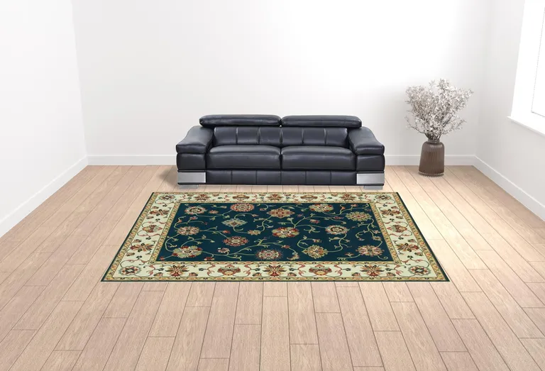 Navy And Ivory Oriental Power Loom Stain Resistant Area Rug Photo 2