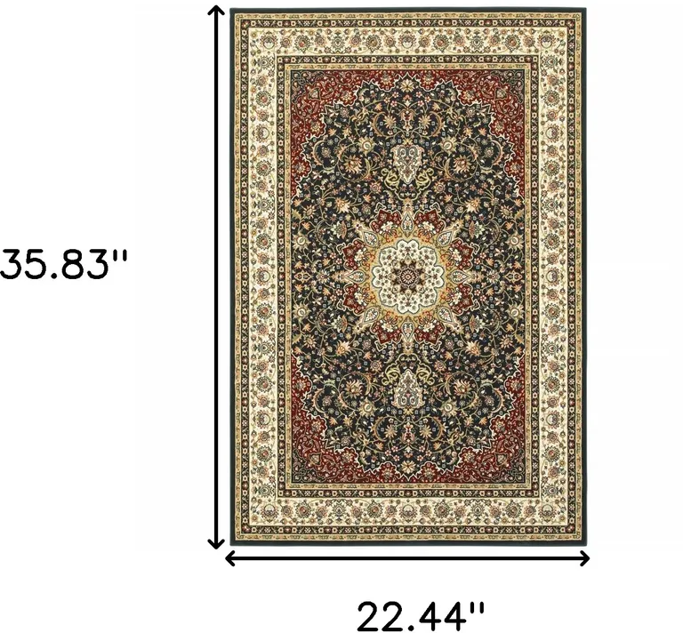 Navy And Ivory Oriental Power Loom Stain Resistant Area Rug Photo 5