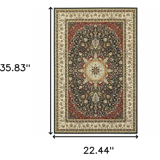 Navy And Ivory Oriental Power Loom Stain Resistant Area Rug Photo 5