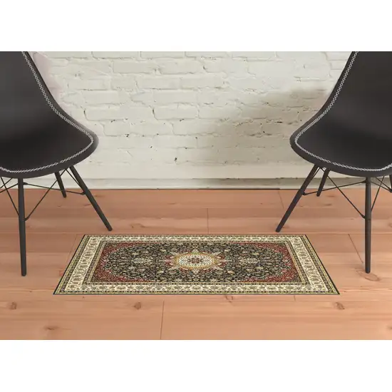 Navy And Ivory Oriental Power Loom Stain Resistant Area Rug Photo 2