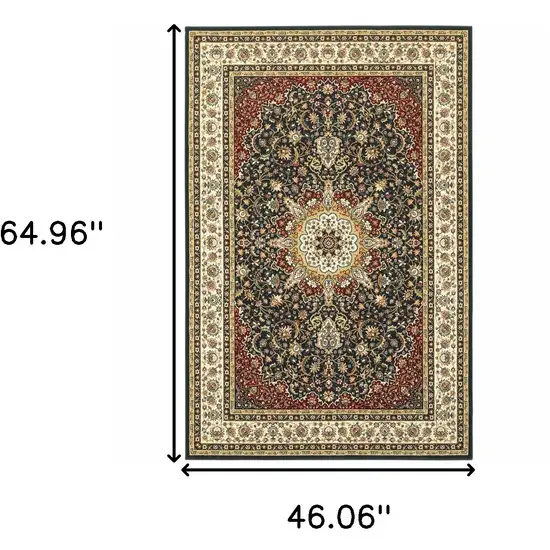 Navy And Ivory Oriental Power Loom Stain Resistant Area Rug Photo 7