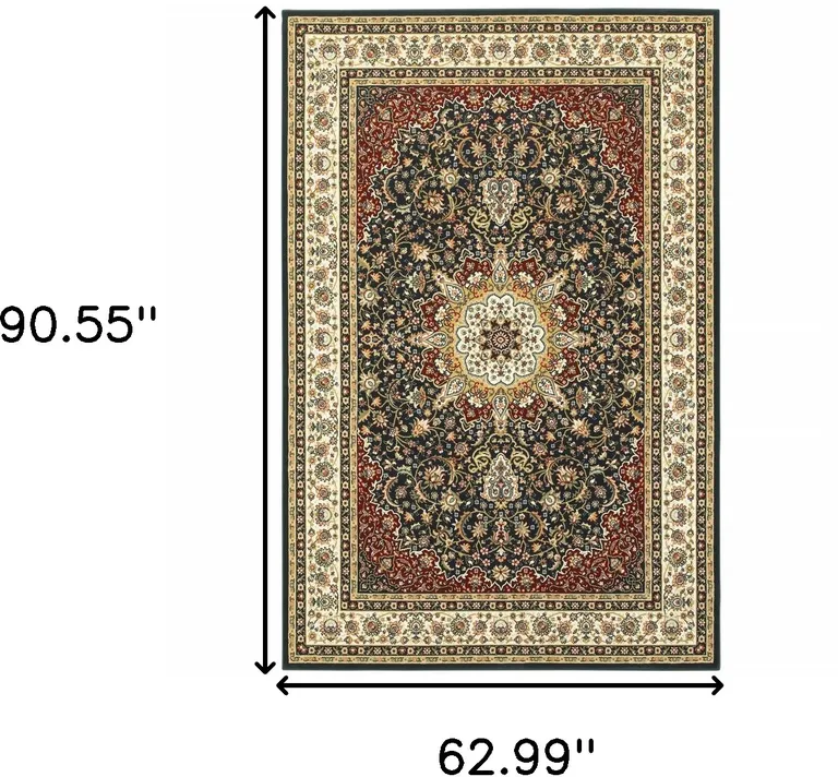 Navy And Ivory Oriental Power Loom Stain Resistant Area Rug Photo 5