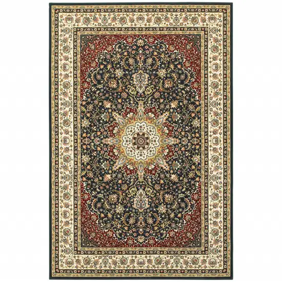 Navy And Ivory Oriental Power Loom Stain Resistant Area Rug Photo 1