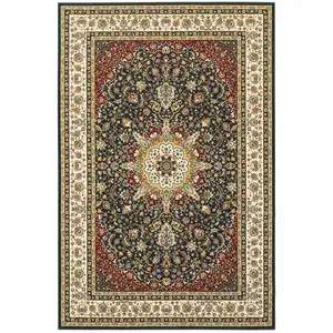 Photo of Navy And Ivory Oriental Power Loom Stain Resistant Area Rug