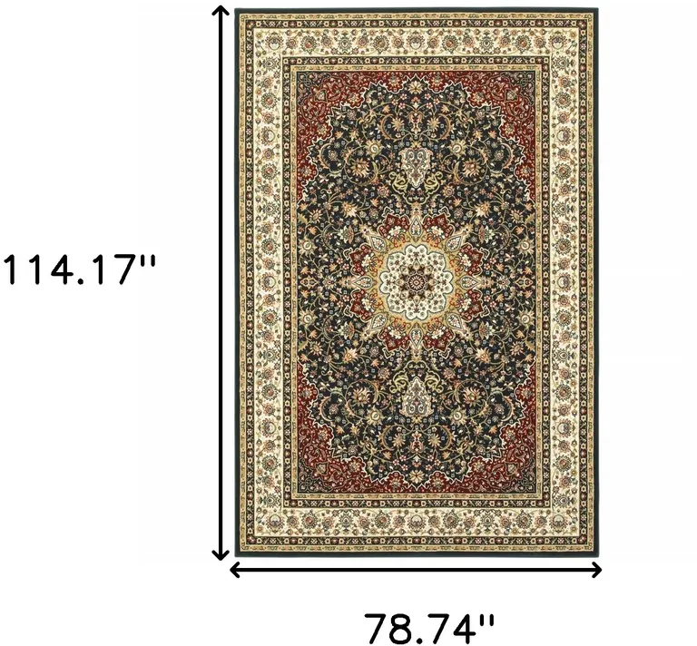 Navy And Ivory Oriental Power Loom Stain Resistant Area Rug Photo 5