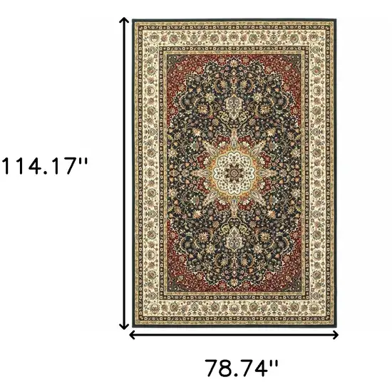 Navy And Ivory Oriental Power Loom Stain Resistant Area Rug Photo 5