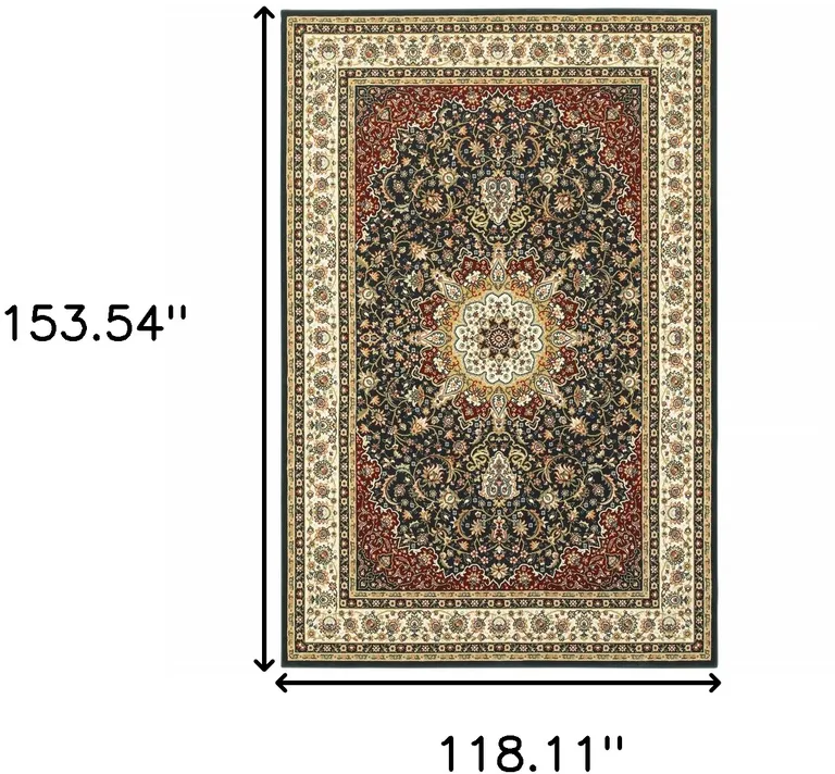 Navy And Ivory Oriental Power Loom Stain Resistant Area Rug Photo 5