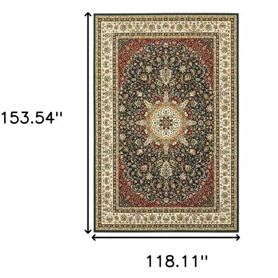 Navy And Ivory Oriental Power Loom Stain Resistant Area Rug Photo 5