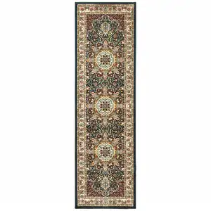 Photo of Navy And Ivory Oriental Power Loom Stain Resistant Runner Rug