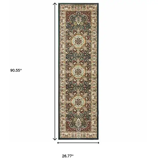 Navy And Ivory Oriental Power Loom Stain Resistant Runner Rug Photo 4