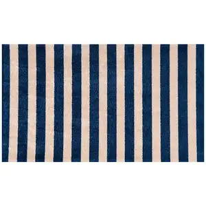 Photo of Navy And Sand Striped Tufted Washable Non Skid Area Rug