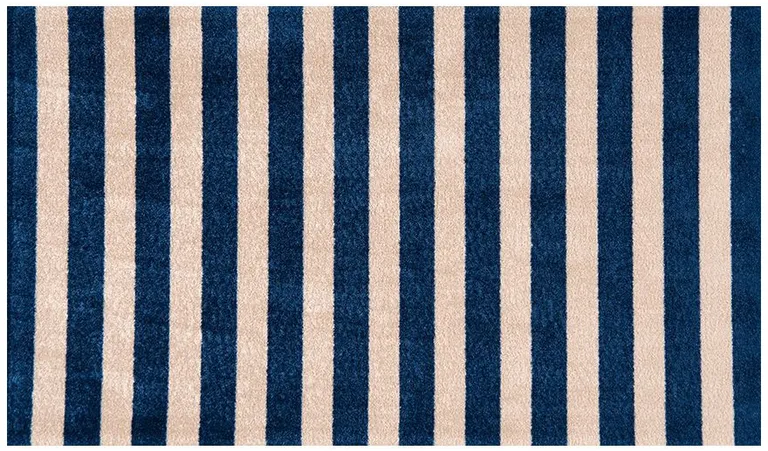 Navy And Sand Striped Tufted Washable Non Skid Area Rug Photo 1