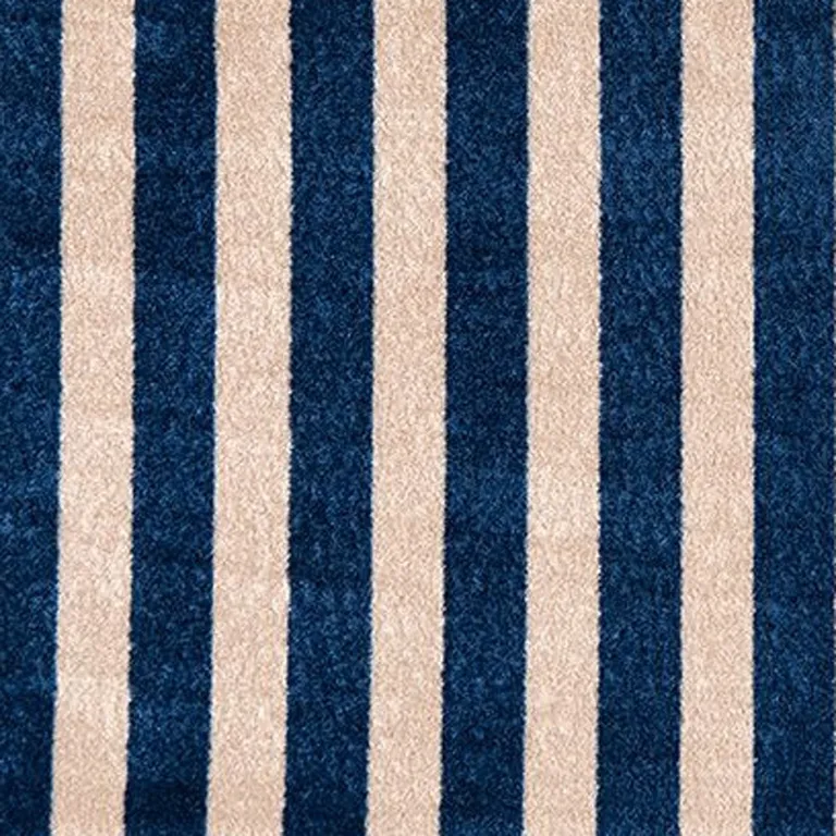 Navy And Sand Striped Tufted Washable Non Skid Area Rug Photo 3