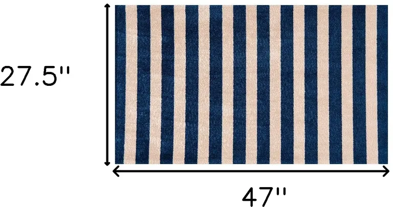 Navy And Sand Striped Tufted Washable Non Skid Area Rug Photo 5