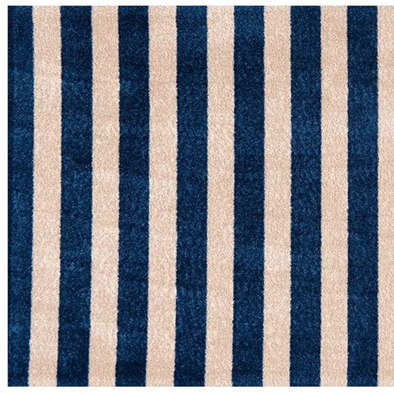 Navy And Sand Striped Tufted Washable Non Skid Area Rug Photo 4