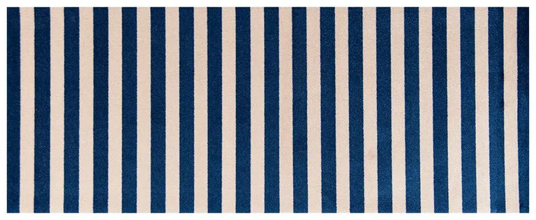 Navy And Sand Striped Tufted Washable Non Skid Area Rug Photo 1