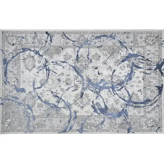 Navy Blue Abstract Area Rug With Fringe Photo 5