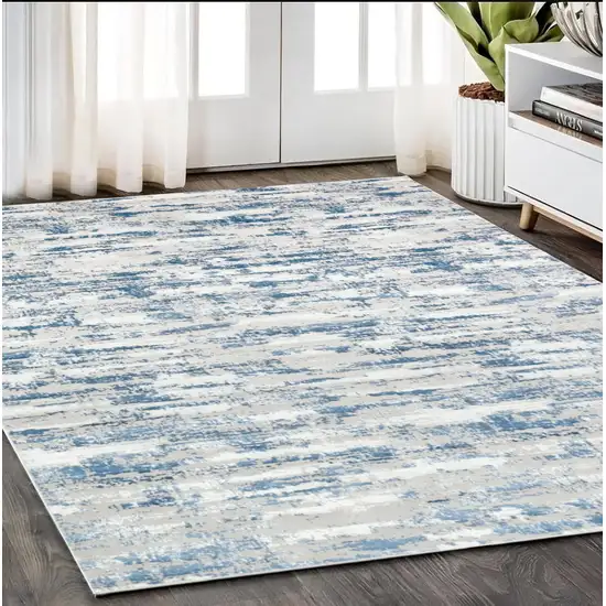 Navy Blue Abstract Washable Non Skid Area Rug With Fringe Photo 1