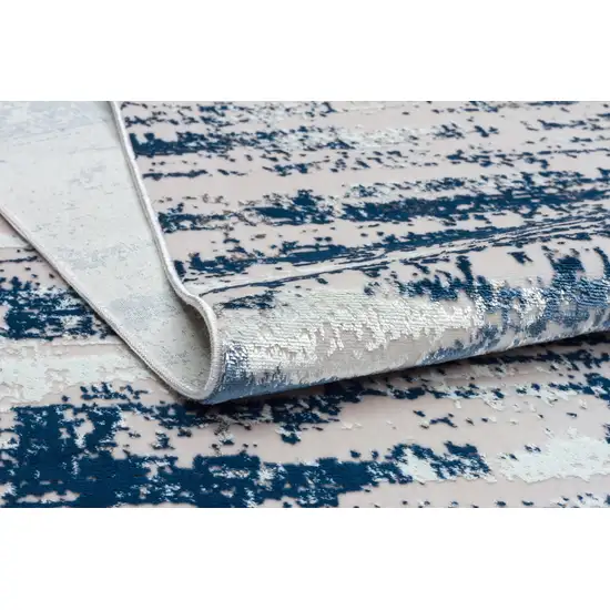 Navy Blue Abstract Washable Non Skid Area Rug With Fringe Photo 9