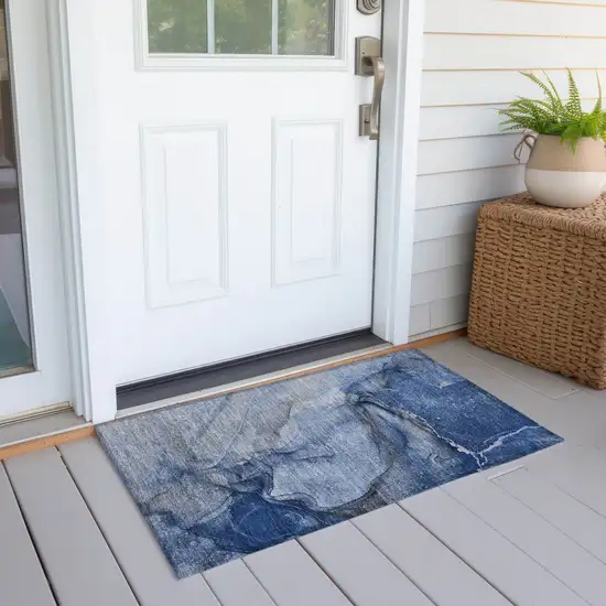 Navy Blue Abstract Washable Non Skid Indoor Outdoor Area Rug Photo 8